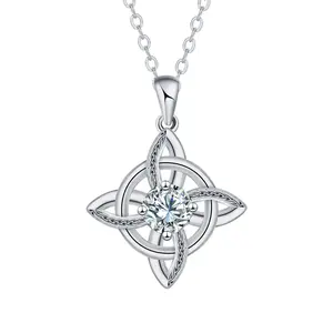 925 Sterling Silver Women's Celtic Knot Pendant Necklace Cuban Link Chain Witches Knot design Sparkle CZ Pendant Adjustable Witchy Jewelry Gift for Birthday anniversary christmas womens gifts
