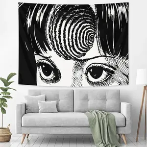 Black and White Hypnotic Eyes Horror Comic Tapestry Gothic Room Decor Bedroom Dormitory Wall Hanging Decorative Hanging Cloth