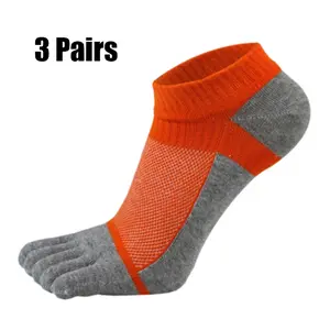 3 Pairs Five Finger Ankle Socks Cotton Men's Casual Mesh Breathable Comfortable No Show Socks With Toes Menswear Beige Compressionsocks Grip Socks Dots Sport Plain Activewear