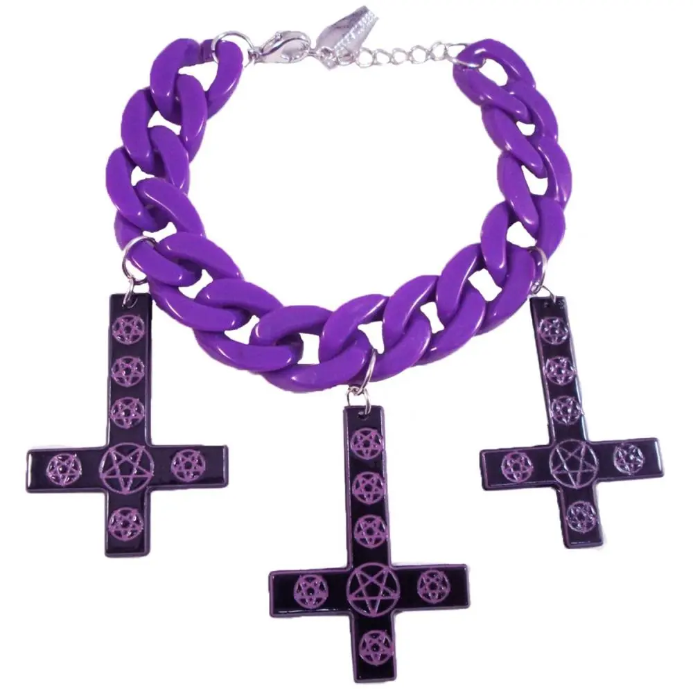 Inverted Cross Pentagram Bracelet Purple Jewelry