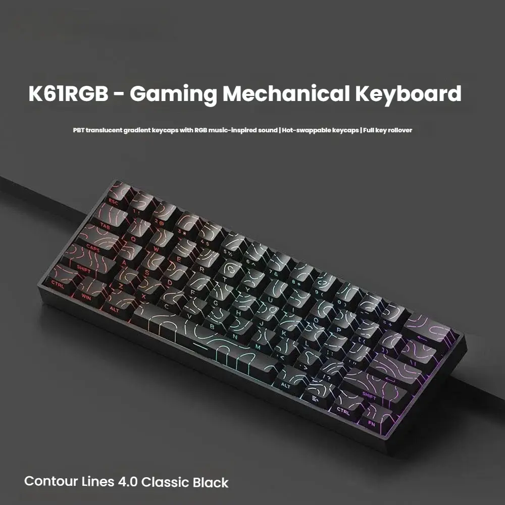 K61 60% Lighted Mechanical Keyboard Wired Version, 16m RGB Backlight Mini Compact Design, Hot Swappable, Gaming and Office Use, RGB Lighting Keyboard, PC Laptop Universal, LED Backlit Keyboard