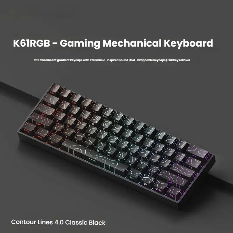 K61 60% Lighted Mechanical Keyboard Wired Version, 16m RGB Backlight Mini Compact Design, Hot Swappable, Gaming and Office Use, PC Laptop Universal, LED Backlit Keyboard, RGB Keyboards