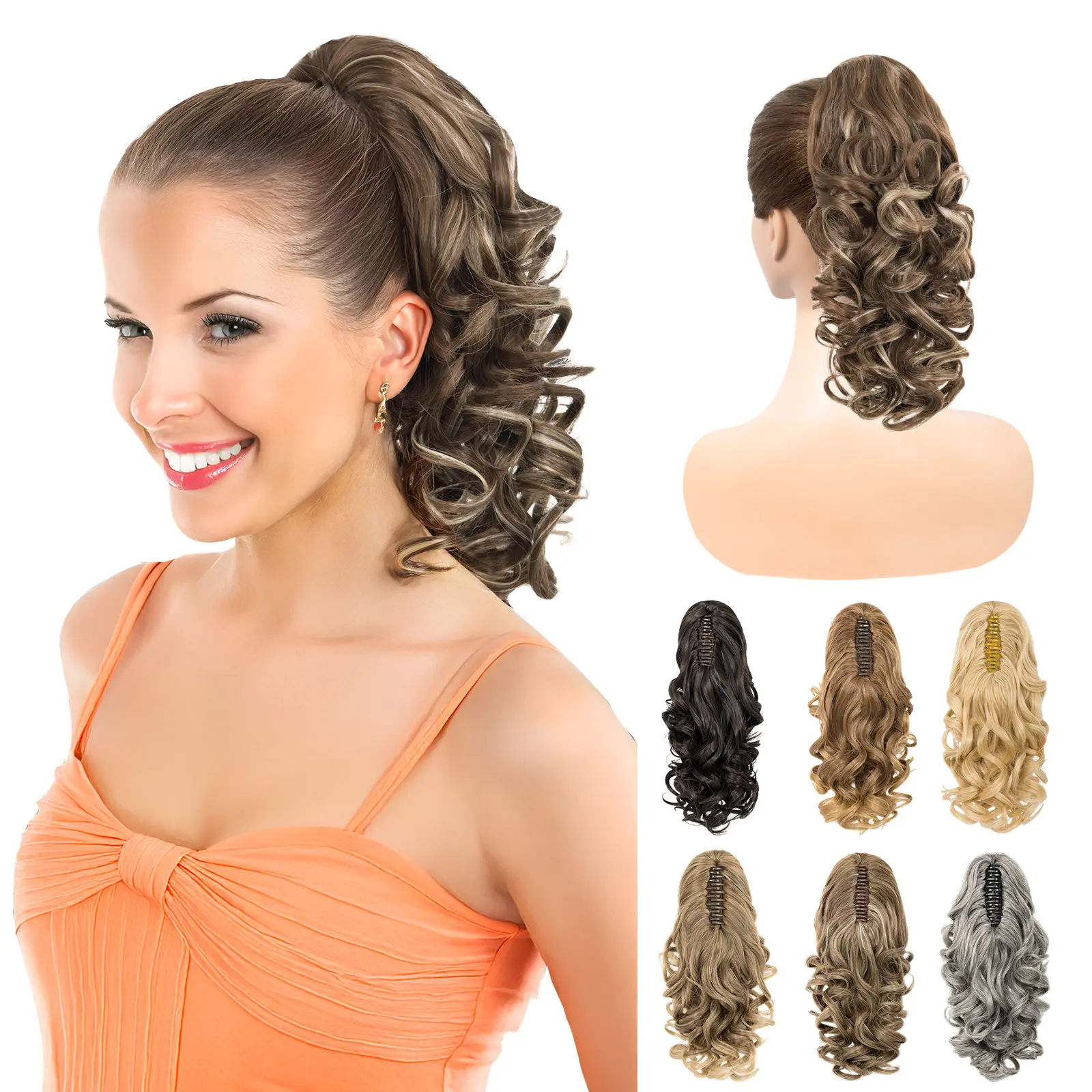 LuxeHair 14" Claw Clip Ponytail Extension Classic Curly clip on Pony Tails Hair Extensions Heat Resistant Synthetic Fiber Light Weight- Multi Color Available