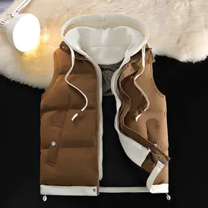 Men's hooded vest cotton-padded thick warm sleeveless jacket vest waistcoat faux two-piece coat, available in various colors, men's Christmas clothing, men's gift