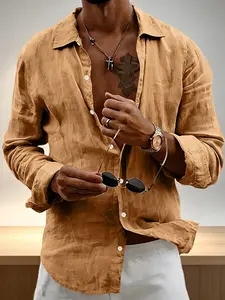 Men's Long Sleeve Shirt, Casual Relaxed Fit Linen Hawaiian Tropical Style, Summer Beachwear, Simple and Comfortable, Breathable