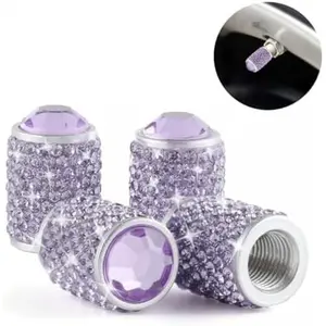 Car Wheel Tire Valve Caps, 4 Bling Tire Valve Caps, Crystal Tire Caps Shinny Rhinestone for Women, Universal Car Dustproof Tire Valve Caps for Cars, Trucks, SUV and Motorcycles (Purple)