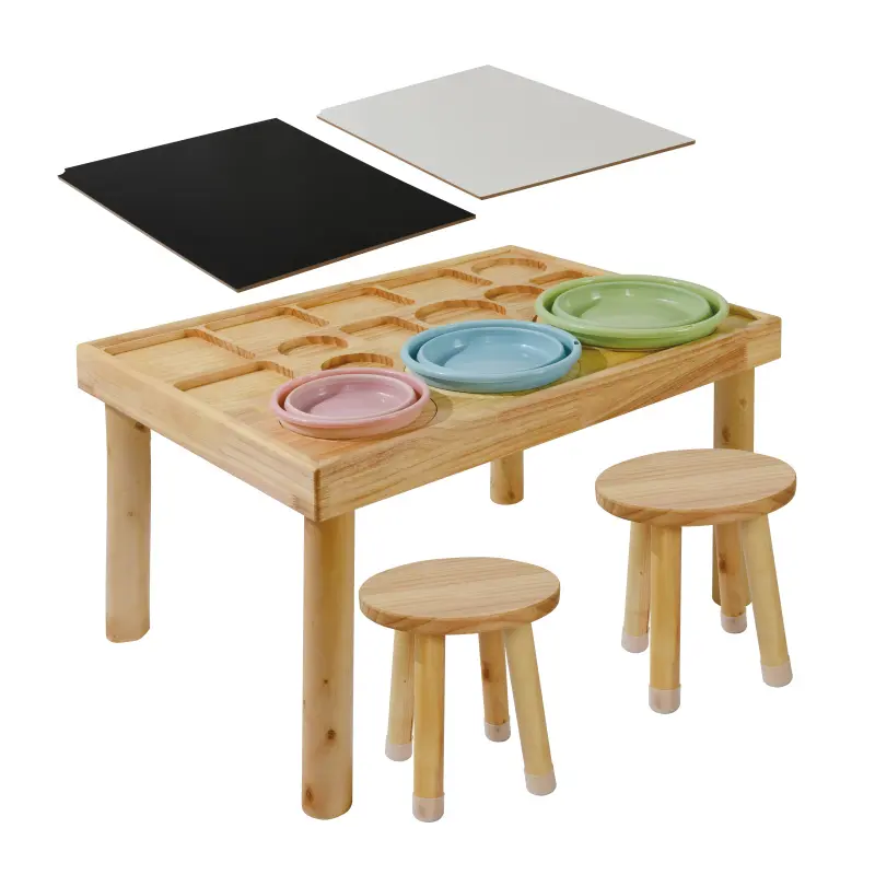 Wooden Toddler Classic Activity Table & 2-Chair Set (Ages 2-3), Indoor Sturdy Wood Furniture Set with Double-Sided Boards, Wipeable Surface, Anti-Slip Stickers, Assembly Required, 16.18 lbs, 32.20x24.40x18.00in for Sand & Water Play, Ideal for Birthdays