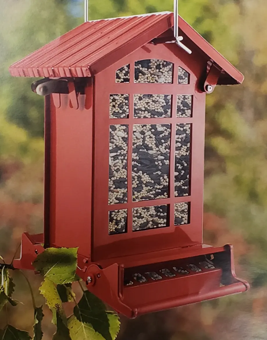 212 MAIN Compact Steel Chateau-Style Squirrel-Proof Outdoor Seed Feeder, Adjustable Perch, Ideal for Songbird Mixed Seed Feeding