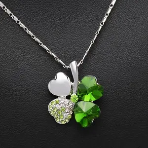 1 Piece Lucky Clover Pendant Necklace Cubic Zirconia Decor Collarbone Necklace For Girls Ideal for Birthday Anniversary Mother's Day St. Patrick's Day Gift Decoration