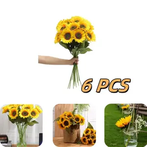 6 Bundles Artificial Sunflowers with Long Stem Fake Sunflowers Bulk Decoration | for Wedding Home Birthday Party Outdoor Indoor Decor, Spring Summer Decor, Happy Easter Decor Decorative Fruit