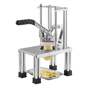 Stainless Steel French Fry Cutter - Commercial 4-Blade Potato Chipper (1/4" Slice, 3/8" Slice, 6-Wedge, Apple Corer) for Onions, Carrots, Lemons - Home & Restaurant Kitchen Utensil