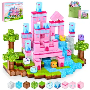 Pink Castle Magnetic Blocks, 100PCS Magnetic Building Cubes for Girls Boys, STEM Creative Educational Toys for Kids 3 4 5 6+ Years Old, Magnet Tiles Set, Montessori Stacking Toy, Toddlers Gifts, Mom Gift for Mother's Day