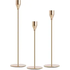 3PCS Taper Candle Holders Set, Gold Vintage Candlesticks for 3/4 and 7/8 Inch Candles with Wedding Dining Table Centerpiece Decor and Fireplace Mantel