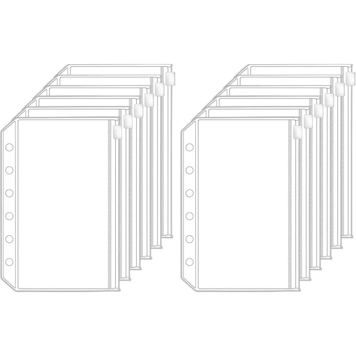 12pcs A7 Mini Binder Pockets 6 Holes Zipper Cash Envelopes for Budgeting Loose Leaf Bags Planner Insert Pouches for A7 6-Ring Budget Wallet Binder