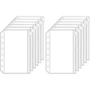 12pcs A7 Mini Binder Pockets 6 Holes Zipper Cash Envelopes for Budgeting Loose Leaf Bags Planner Insert Pouches for A7 6-Ring Budget Wallet Binder