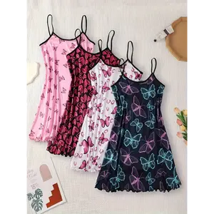 4pcs Women's Sexy Halter Nightgown Set - Comfortable Polyester and Spandex Blend, Cartoon Print, Machine Washable