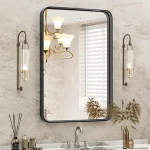 30x22 Inch Rounded Rectangle Bathroom Mirror – Black Metal Frame Vanity Mirror for Over Sink – Matte Finish, Large Modern Decorative Mirror for Restroom or Farmhouse – Hang Horizontally or Vertically