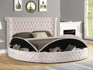Best Master YY138-BG Willa arlo interiors loden II beige velvet fabric tufted round queen bed set with storage