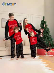 Christmas Family Pajamas Set, Colorblock, Dear Santa Print, Soft Fabric, Casual Style, Fall & Winter Wear