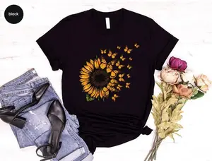 Cute Sunflower Shirt, Butterfly Graphic Tees, Sunflower Sweatshirt, Shirts for Women, Gifts for Her, Inspirational Tees, Mothers Day Gift