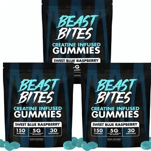 Beast Bites Creatine-Infused Gummies, Creapure NSF-Certified Amino Acid Nutritional Supplement, Sweet Blue Raspberry Flavor, for Fitness & Performance, TikTok-Trending Health Product