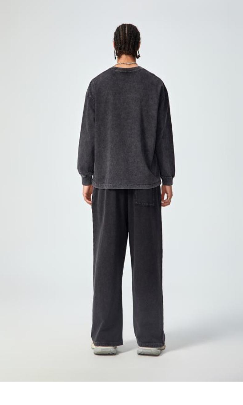 Inflation 100% Cotton 270g Cropped Boxy Fit Washed Oversize Streetwear Long Sleeve T-Shirt Autumn New American Vintage Washed Cotton Tee Short Menswear Top Tshirt Round Neck Crewneck Casual Bestie Operator Beige Plain