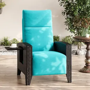 Outdoor Wicker Reclining Chair Set with Adjustable Backrest & Footrest, All-Weather Wicker Chaise Lounge Chair, 150° Lay Flat Reclining Chair for Pool Deck
