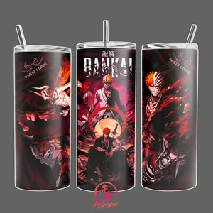 Ichigo Kurosaki Bleach Vasto Lorde Hollow Form Stainless Steel Insulated Travel Tumbler With Handle 20oz 40oz Anime Dark Aura Wrap Design