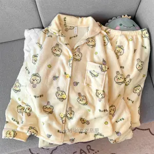 Women's Winter Chiikawa Plush Pajamas Set Usagi Thickened Home Clothes Cute Girl Cartoon Kawaii Warm Nightwear Homewear New