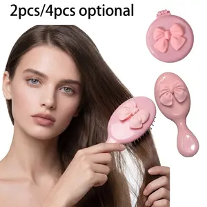 2pcs/4pcs Bowknot Air Cushion Massage Hair Brush, Smoothing Brush, Foldable And Non-Foldable Combination Set, Comfortable Experience, Mini And Portable Design, Color Matching, Round Smooth Comb Teeth, Gentle Scalp Care, Smooth Hair Styling Tool