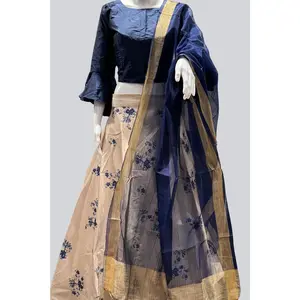 Stunning Canvas-Stitched Taffeta Silk Lehenga with Crop Top