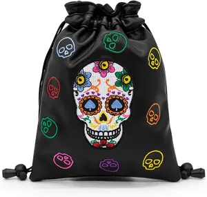 Sugar Skull Golf Pouch – Stylish Leather Tee & Valuables Bag w/ Drawstrings | Keep Balls, Tees & Essentials Safe! golf lover portable bag
