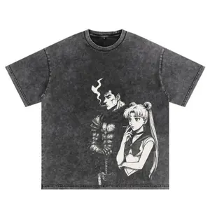 Guts x Sailor Moon Tee Washed – Guts x Sailor Moon Vintage Oversized Heavy Cotton Double Printed Front & Back Anime Manga T-Shirt, Retro Unisex Streetwear Menswear Top Sleeve Tshirt Crewneck Casual Sleeve Tshirt Fashion Casual Tropical