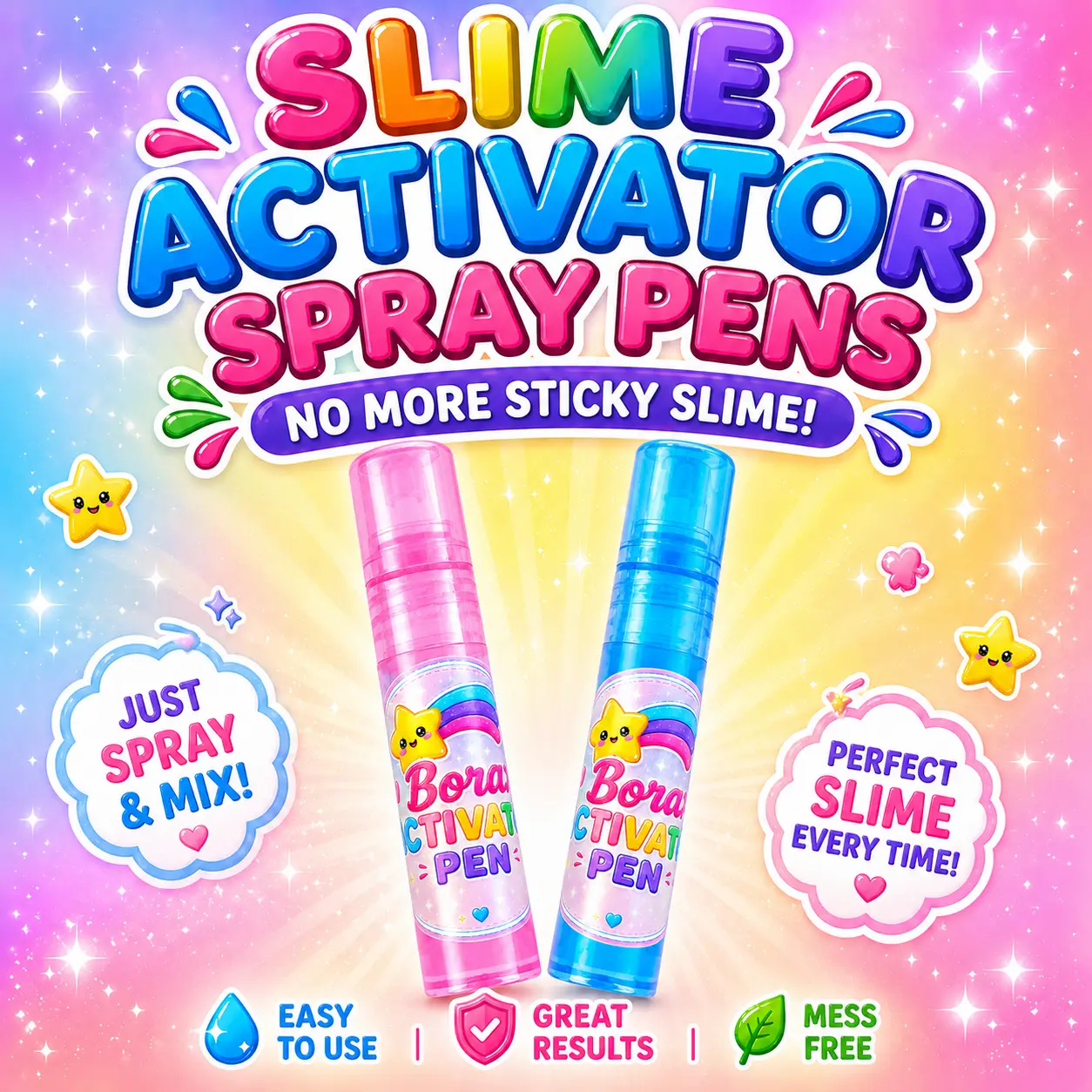 Hoshimi Slimes Magic Borax Spray Pens - 2-Pack Handmade Activator Set, Essential Add-On for DIY Slime Kits, Sticky Slime Fix & Activator, Squishies Toys with Pink Dumplings for Children Development, Unisex for 12+ Years