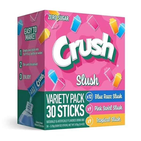 Crush Slush, Zero Sugar On-The-Go Variety Drink Mix Packets, 30 pack