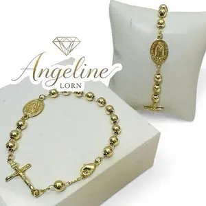 1252 Virgen Guadalupe Rosario Bracelet - 14k 3-Layer Real Gold Laminado, Adjustable 7.5in, 100% Water Resistant, High Quality Popular Elegant Dainty Jewelry Sets for Female Unisex Daily Use