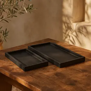 CosmoLiving by Cosmopolitan Set of 2 Marble Slim Living Room Decor Tray with Raised Edge