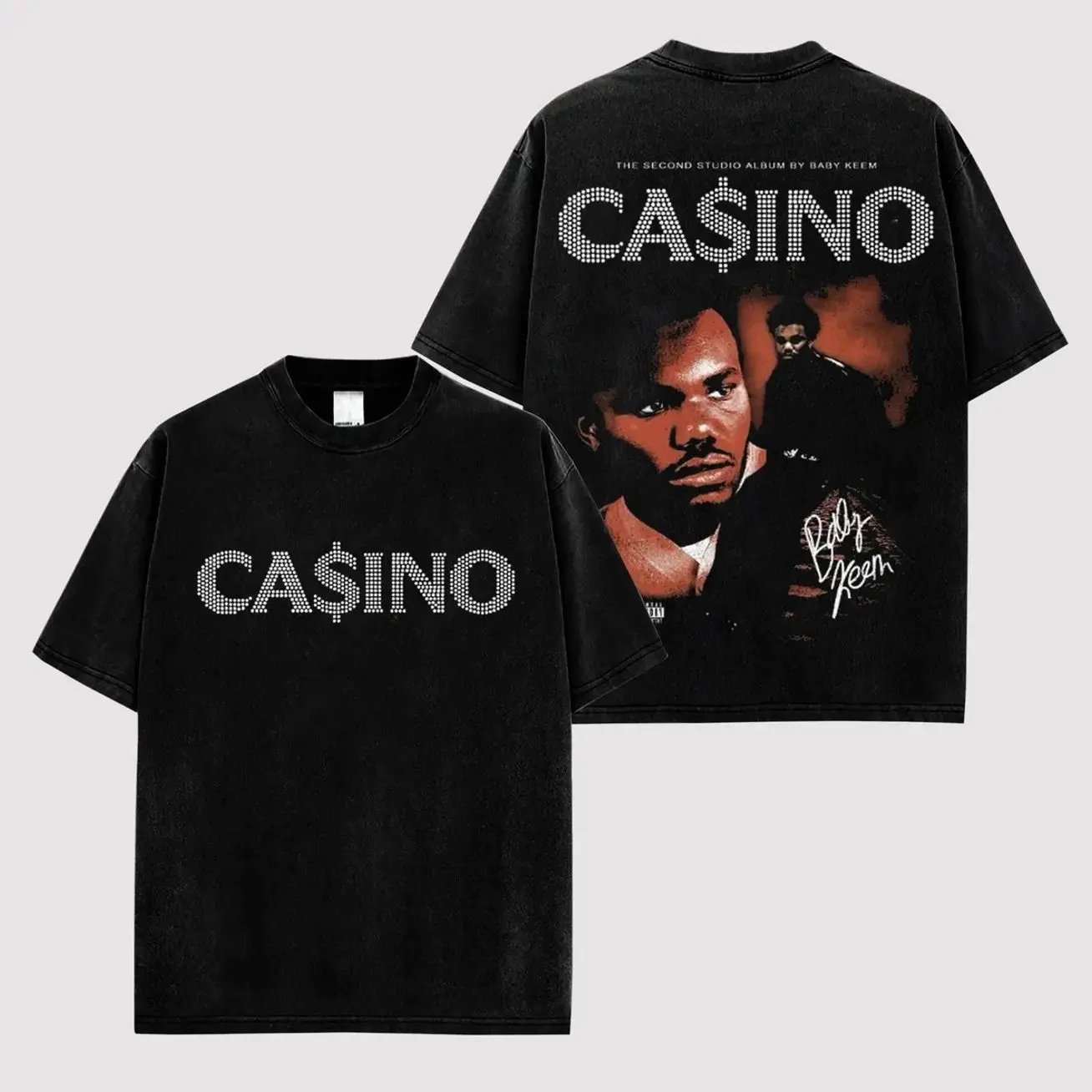 Baby Keem 'Ca$inoo' Album Merch Acid Washed Cotton T-Shirt - 2026 Tour Hip-Hop Graphic Tee for Rap Fans