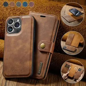 2-in-1 Flip PU Leather Magnetic Split Phone Case, 1 Count Anti-fall Cellphone Protective Case, Phone Accessories Phone Cover Casing Compatible with iPhone 12 13 14 15 16 17 Pro Max Plus Air