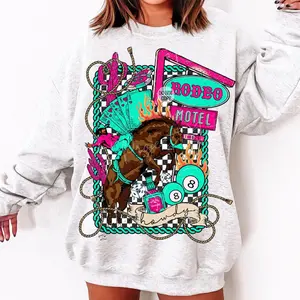 Rodeo Motel Checkered Western Wild West, vintage crewneck sweatshirts, western outfit women, cowgirl outfits, western clothing stuff tops, country concert outfits, western style clothes