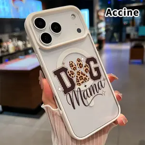Magnetic Phone Case for iPhone 17 Pro Max 16 Plus 15 14 13 12 11 Air E Dog Mama Paw Pattern Acrylic Transparent Anti-Scratch wireless charging compatible Phone Back Cover