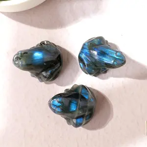 Natural Labradorite Frog Statue, 1 Count Carved Reiki Healing Crystal Animal Figurine, Home Decoration Ornament for Living Room Bedroom Office, Natural Stone Decor