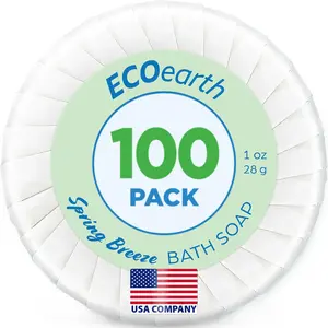 EcoEarth Hotel Soap Bars Spring Breeze 1 oz 100 Pack, Travel Size Bulk Amenities Bar Soap, Individually Wrapped Round Soap for Airbnb Motel and Guest Bath, Paraben Free