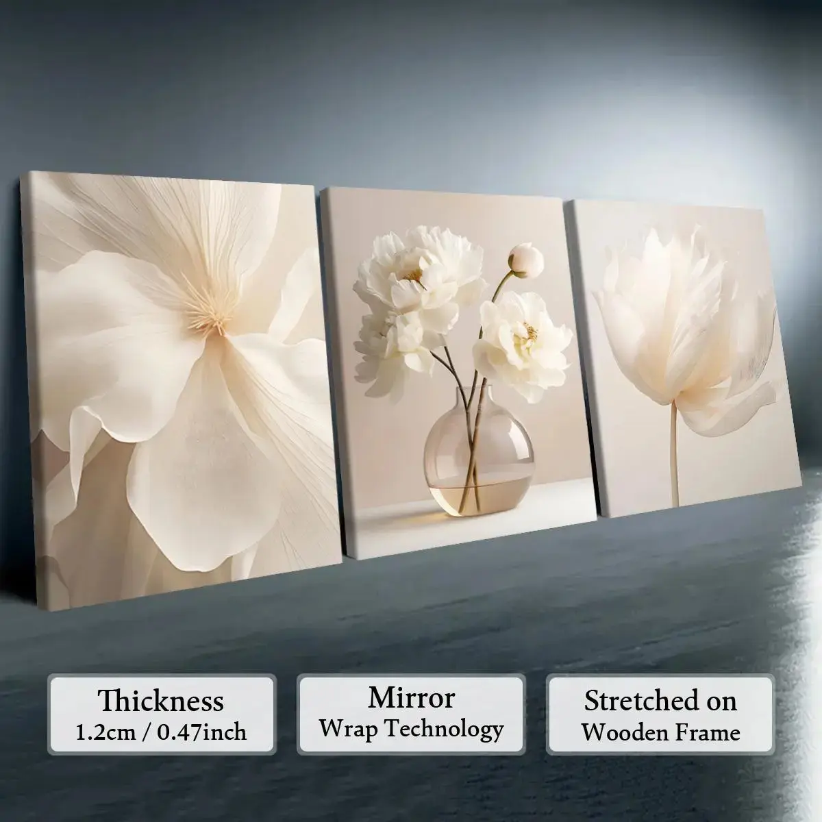 3Pcs Minimalist Waterproof Floral Canvas Paintings - Wooden Framed Wall Art, Aesthetic Living Room Decor, Home Goods Ideal Gift for Bedroom