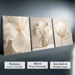 3Pcs Flower Canvas Wall Art Set • Wooden Framed Modern Home Decor for Living Room Bedroom Office