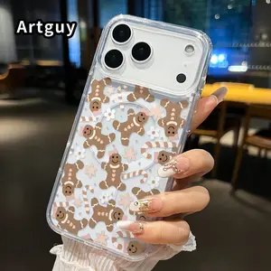 Magnetic Phone Case for iphone 17 Pro Max 16 Plus 15 14 13 12 11 Air XR E Gingerbread Delight Pattern Pattern Non-Yellowing Shockproof Soft Silicone Transparent Acrylic Large Hole Cover Supports Wireless Charging