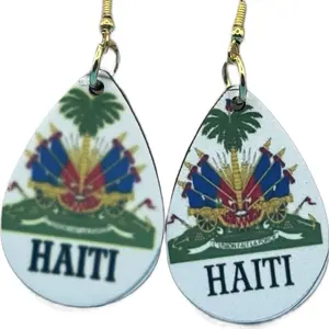 Haiti Country Flag Teardrop Earrings for Women Lightweight Leather Dangle Patriotic Jewelry Gifts 4.5 Stars