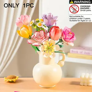 Life-Long Flower DIY Creative Toy Set, Artificial Flower Set, Artificial Bouquets, Small Particles Assembly Puzzle, Holiday Gift & Desktop Decoration, Valentine’s Day Present, Diy Rose Flower
