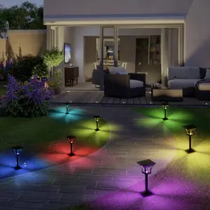 CINOTON RGBCW Solar Garden Lights IP65 Waterproof LED Landscape Lighting 30% Larger Solar Panel Tool-Free Installation for Walkways Driveways Backyards