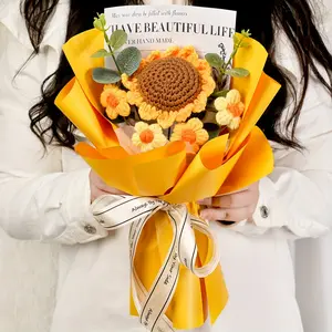 1 hand crocheted sunflower bouquet-knit bouquet, perfect gift for birthday, Valentine's Day, Mother's Day, Father's Day, Thanksgiving Day, Bride's Day, Maid of honor, teacher's day-spring home decor bedroom tabletop Artificial Daisy Flower